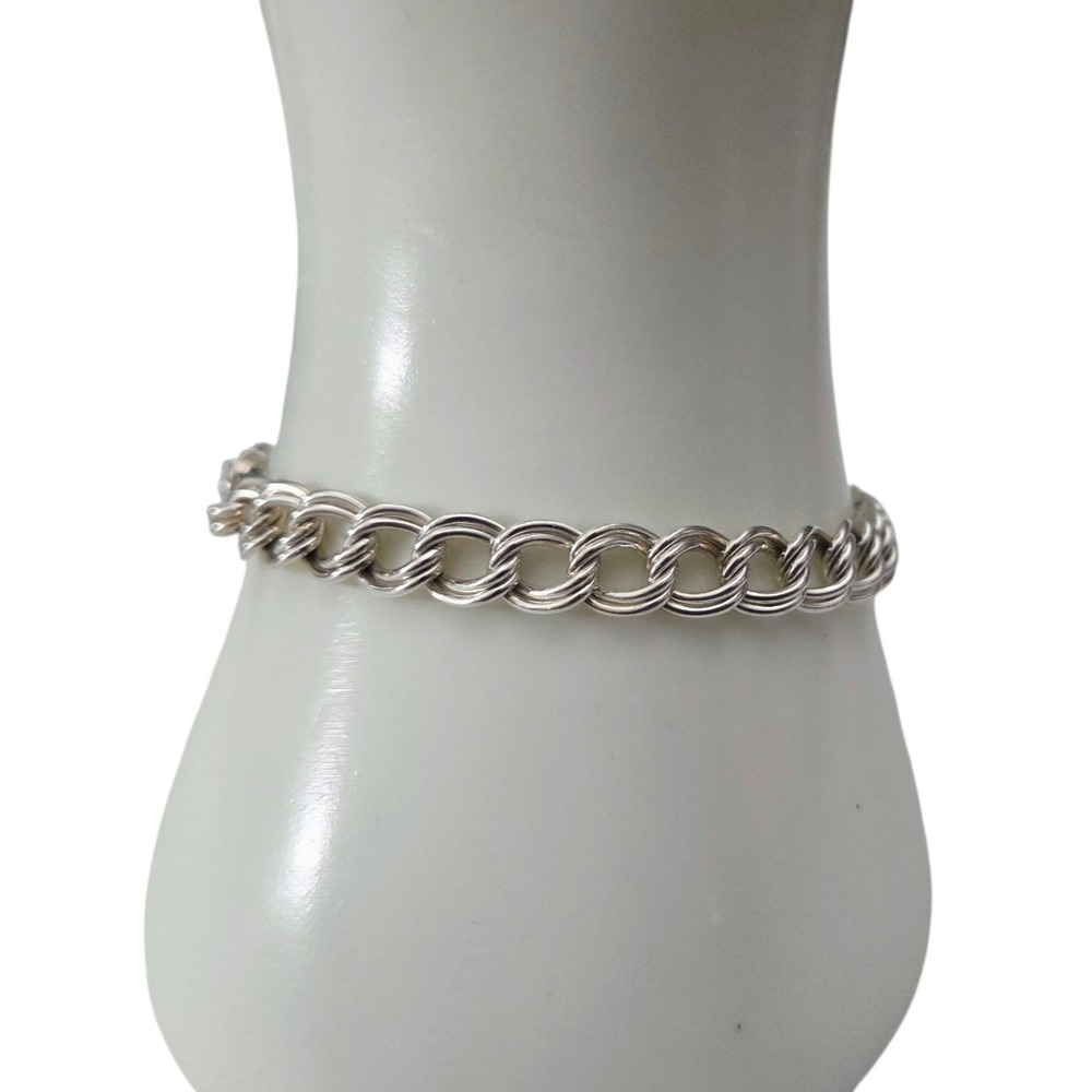 Vintage Italy QGI Sterling Silver 925 Double Curb Link Chain Bracelet 7" EUC‎
